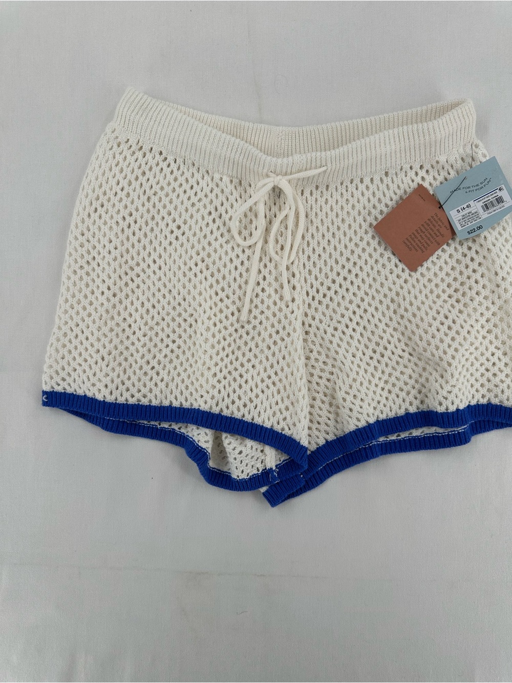 NWT Shade & Shore Crochet Swim Cover Up Shorts Cream Blue Size S